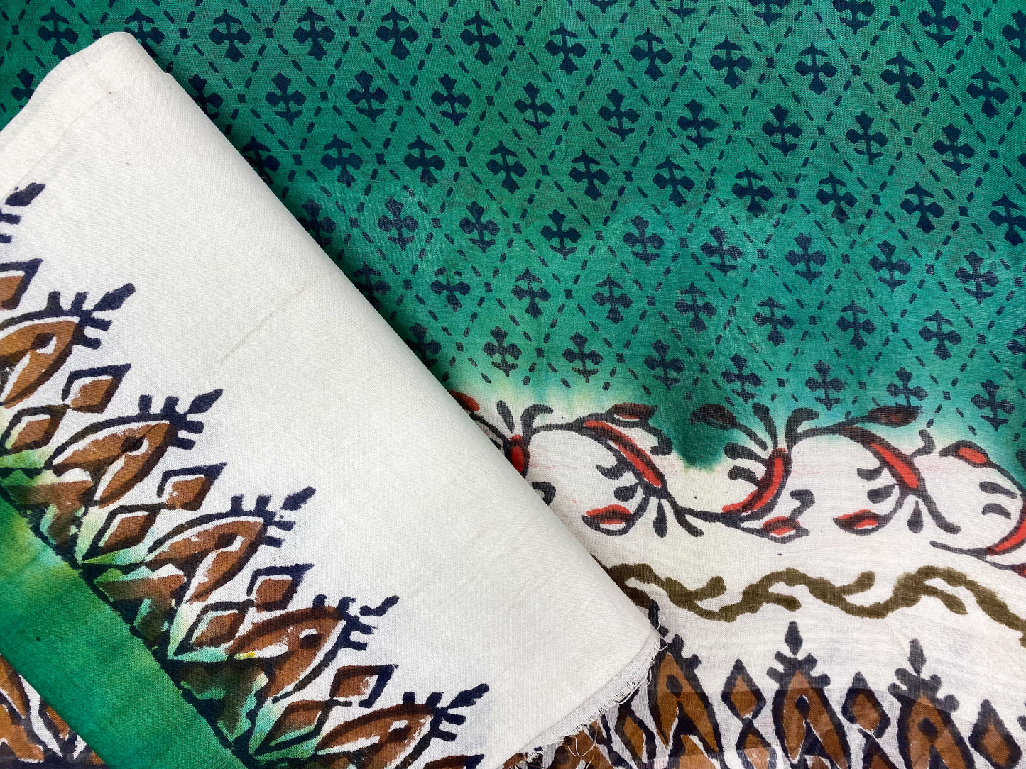 GREEN HAND BLOCK COTTON SAREE