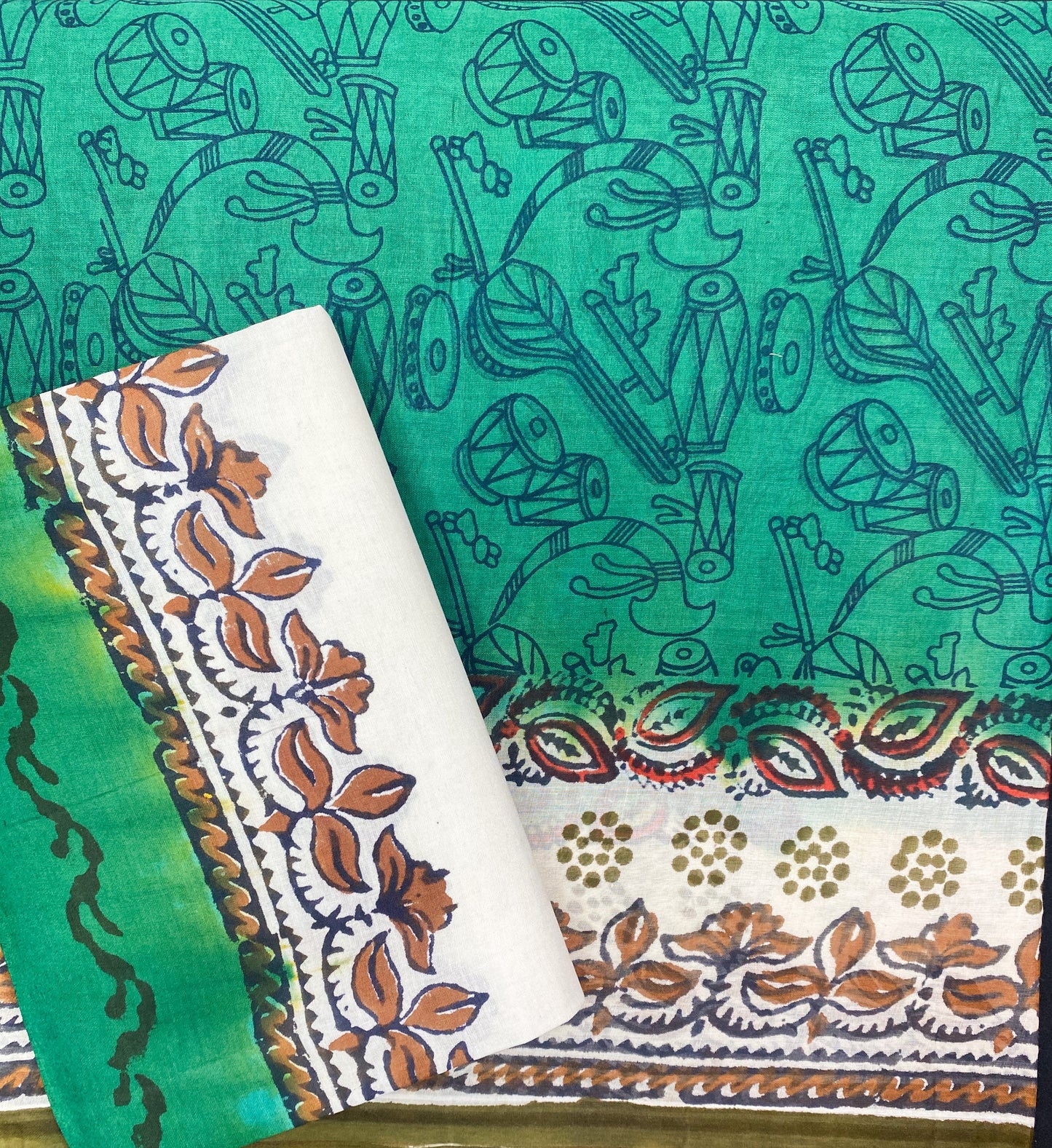 GREEN HAND BLOCK COTTON SAREE