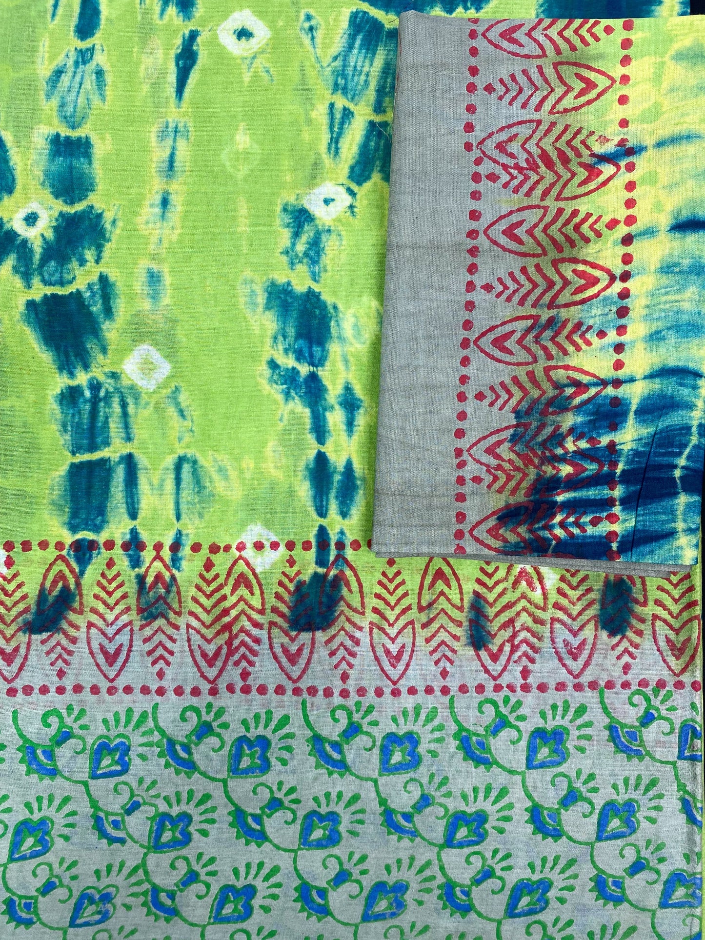 TIE-DYEHAND-BLOCK PRINTED COTTON SAREE