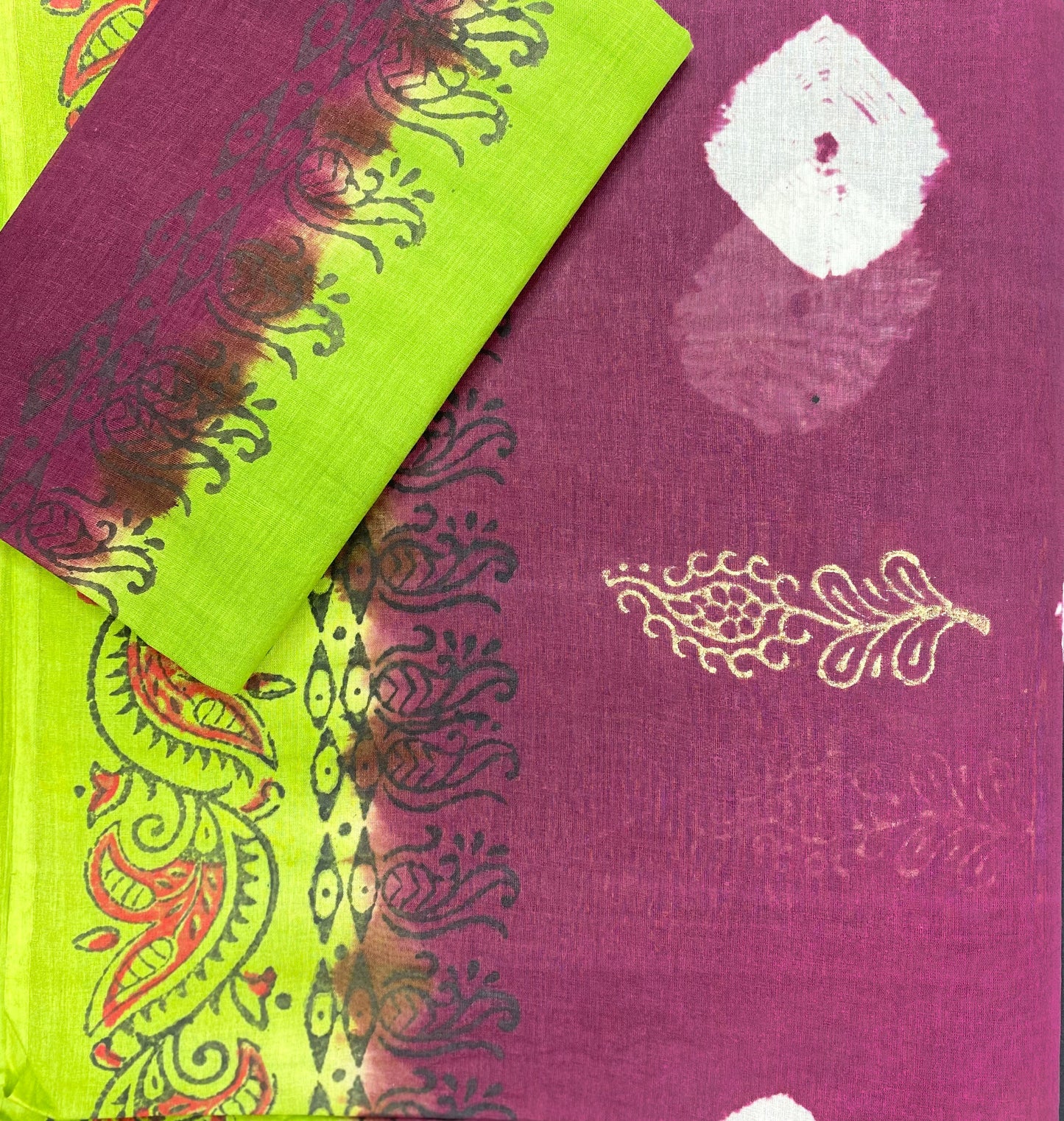 TIE-DYEHAND-BLOCK PRINTED COTTON SAREE