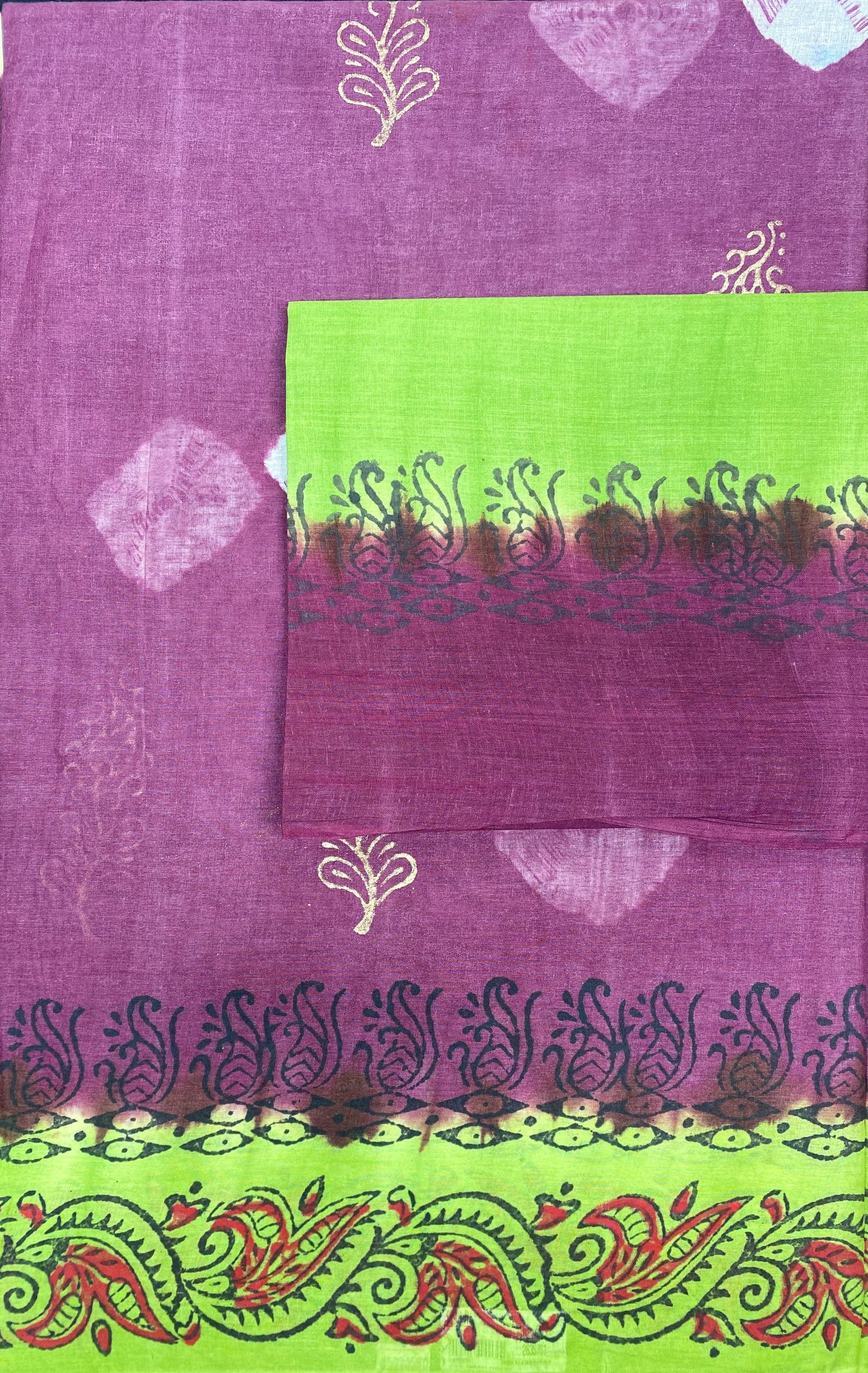 TIE-DYEHAND-BLOCK PRINTED COTTON SAREE