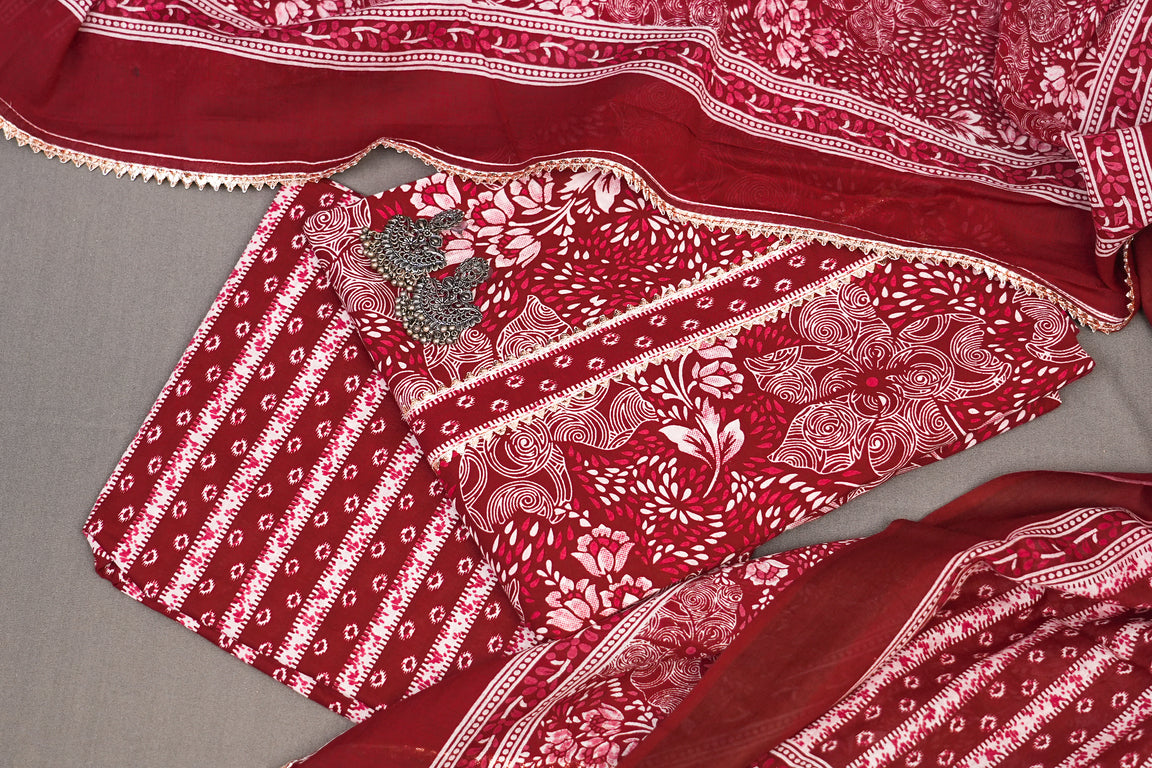 BLOCK PRINT COTTON UNSTITCHED SUIT