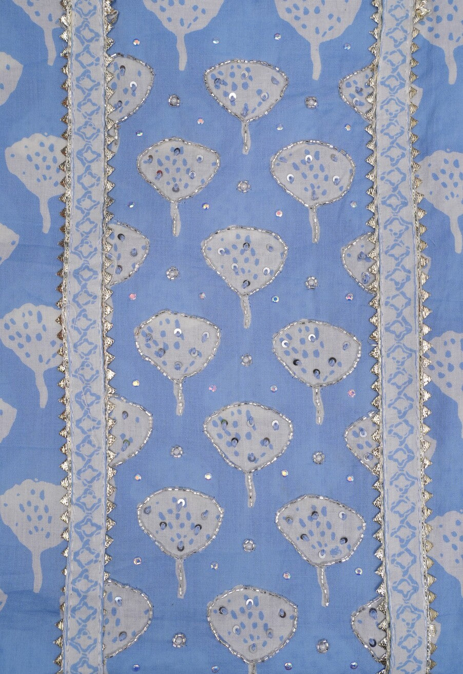 BANDEGI SKY BLUE EMBELLISHED UNSTITCHED SUIT