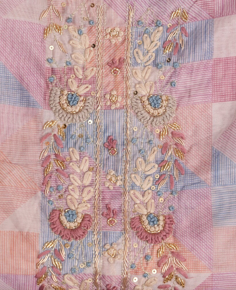ELEGANT PASTEL PINK & LILAC UNSTITCHED SUIT SET