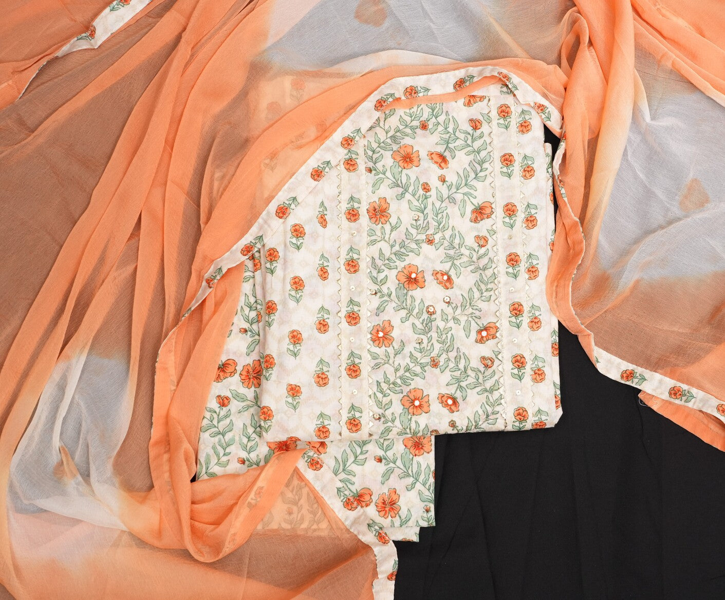 ETHEREAL WHITE & FLORAL PRINTED UNSTITCHED SUIT