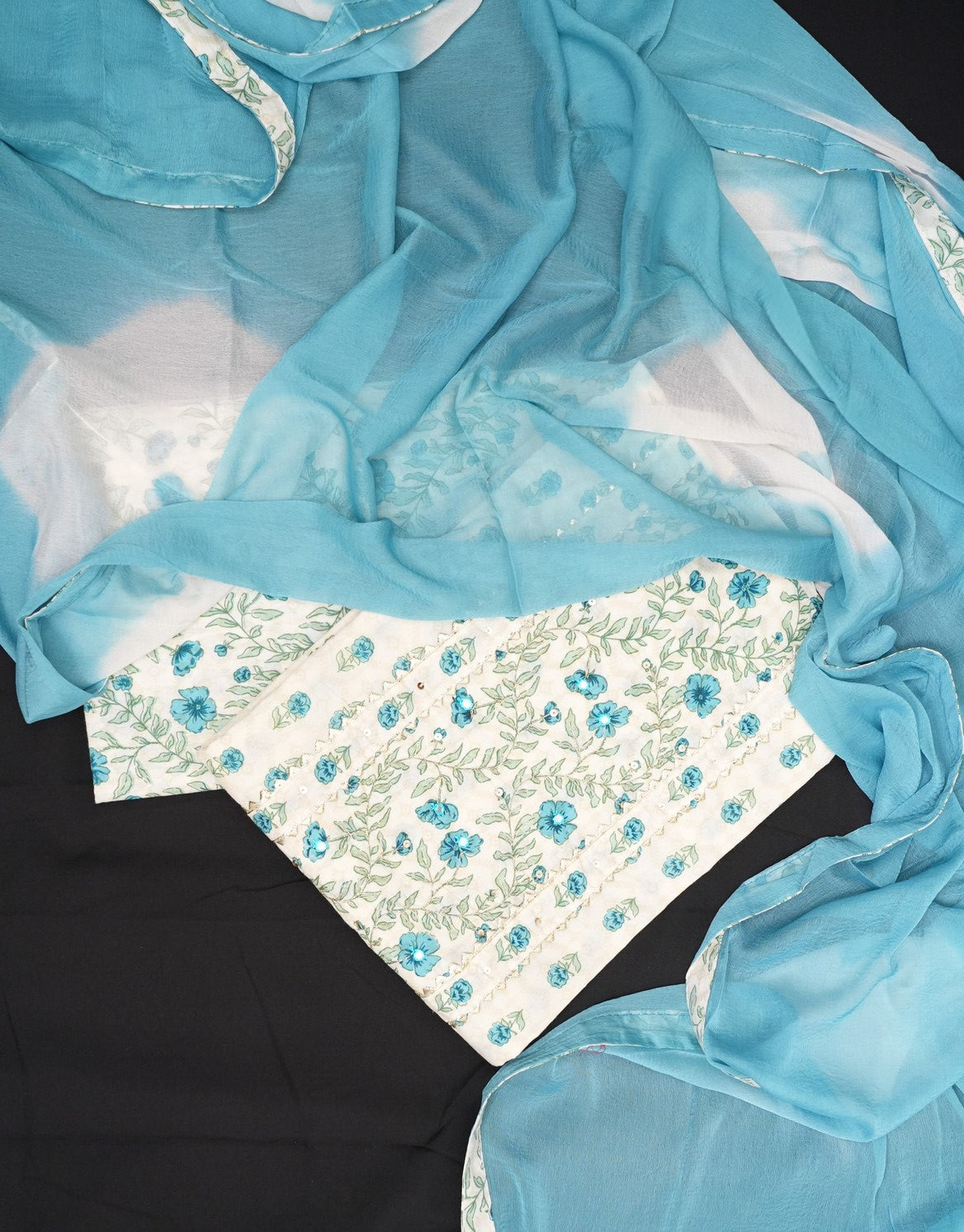ETHEREAL WHITE & FLORAL PRINTED UNSTITCHED SUIT
