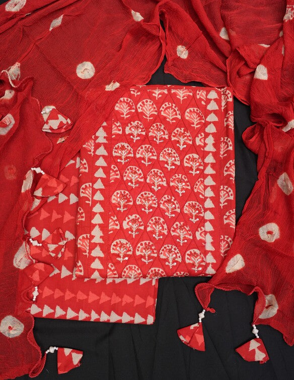 JAIPURI PURE COTTON HAND BLOCK UNSTITCHED SUIT