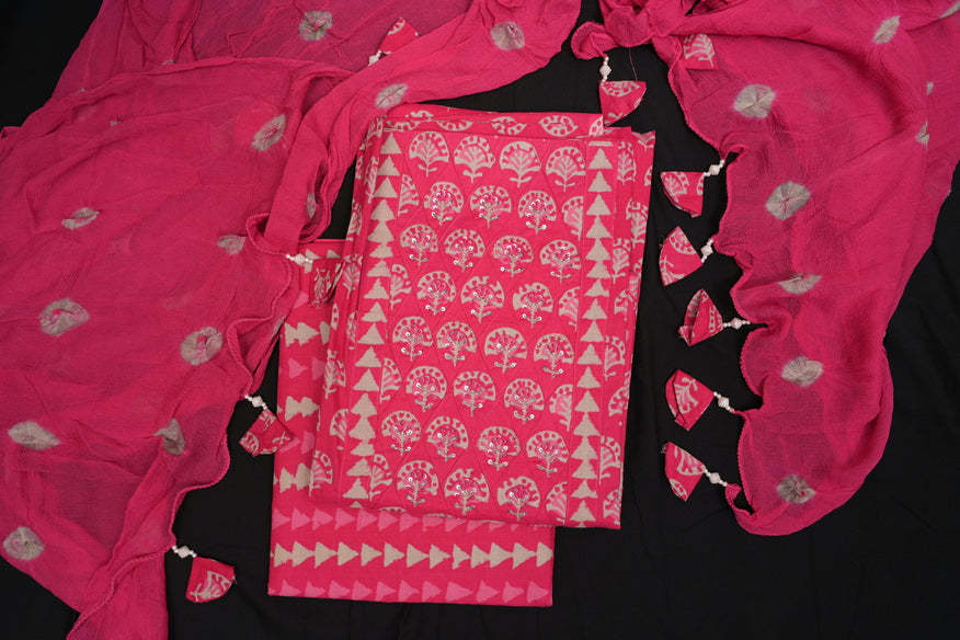 JAIPURI PURE COTTON HAND BLOCK UNSTITCHED SUIT