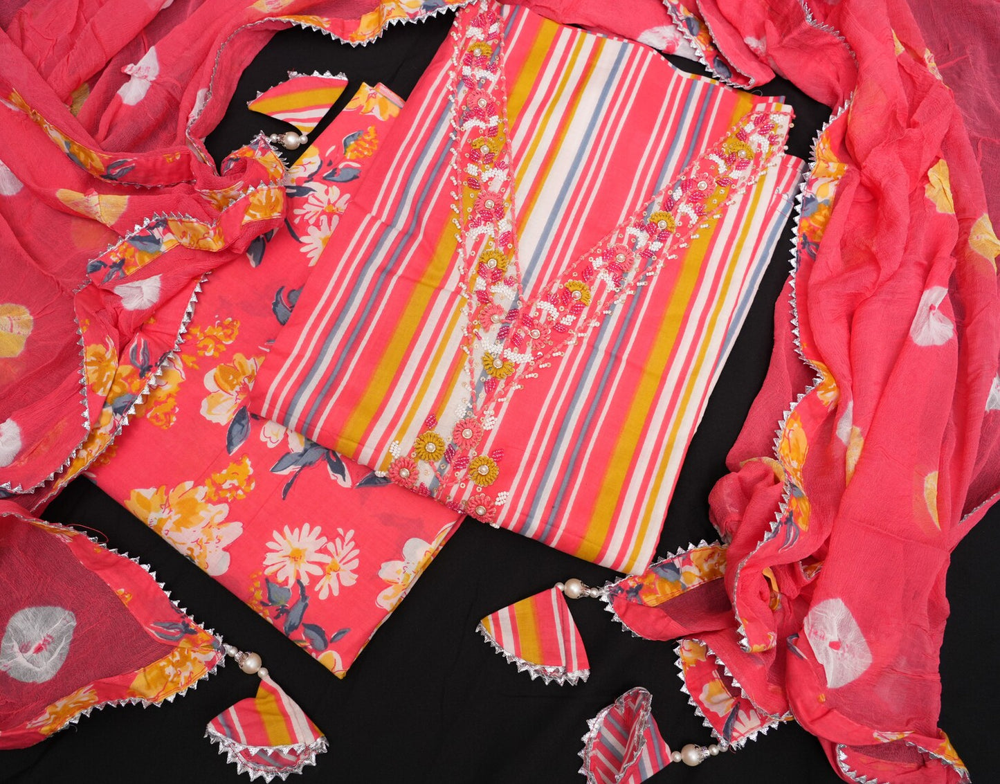 PLAYFUL MULTI-COLOR STRIPS UNSTITCHED SUIT