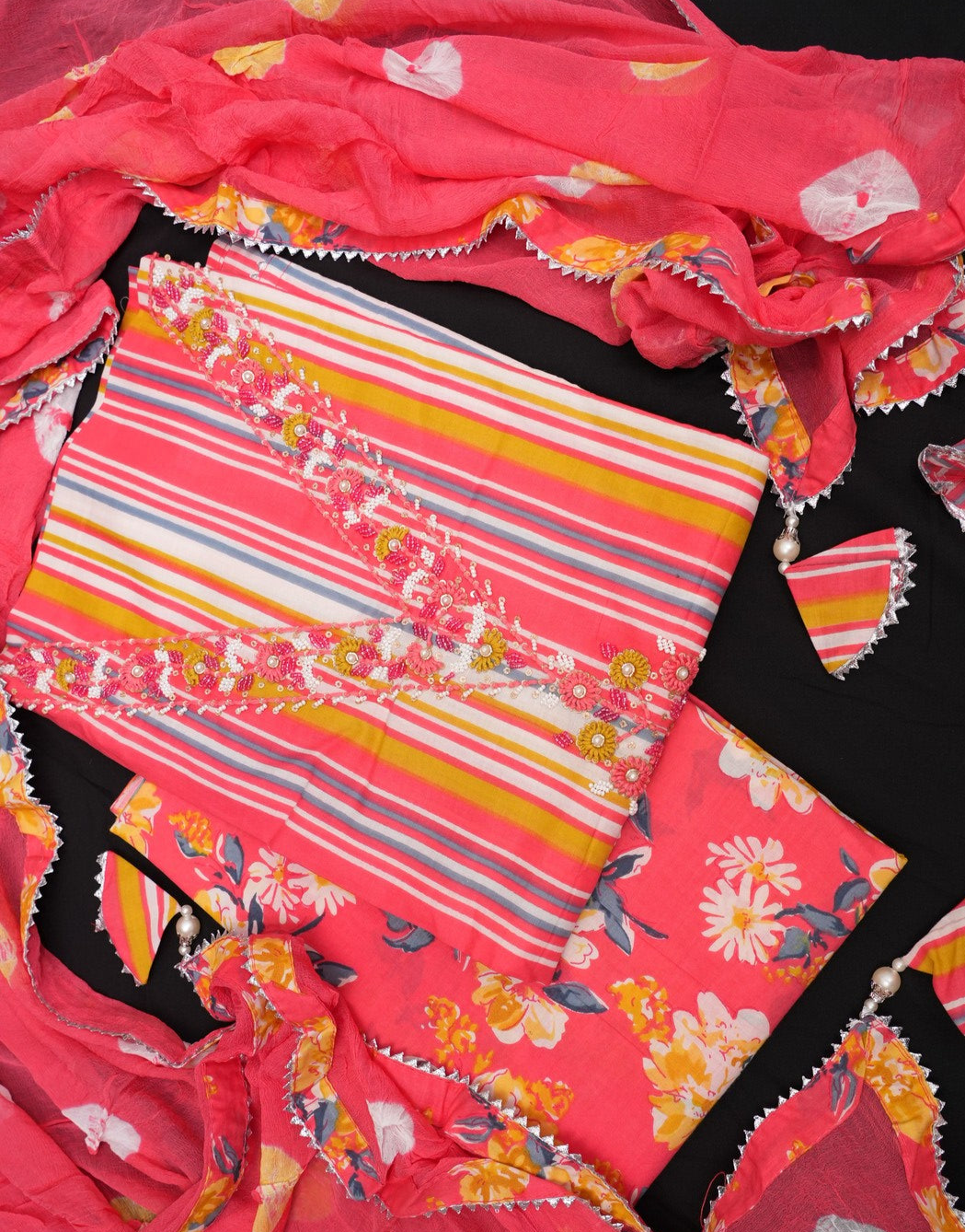 PLAYFUL MULTI-COLOR STRIPS UNSTITCHED SUIT