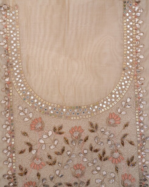 EXQUISITE IVORY & PEACH HAND-EMBROIDERED UNSTITCHED SUIT