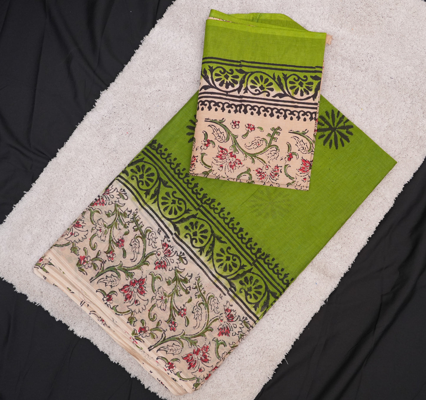 RUSTIC & BEIGE HAND BLOCK PRINT COTTON SAREE