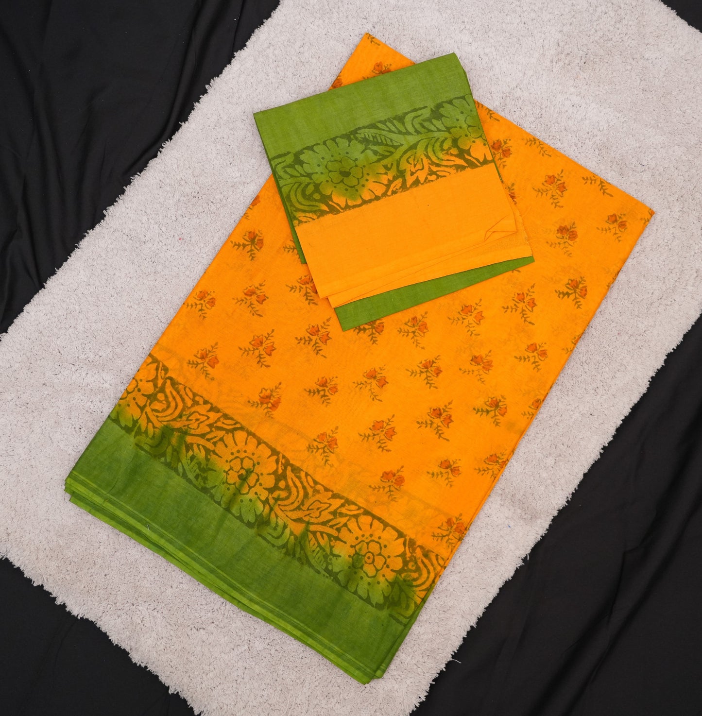 TRADITIONAL BLOCK PRINT COTTON SAREE FABRIC