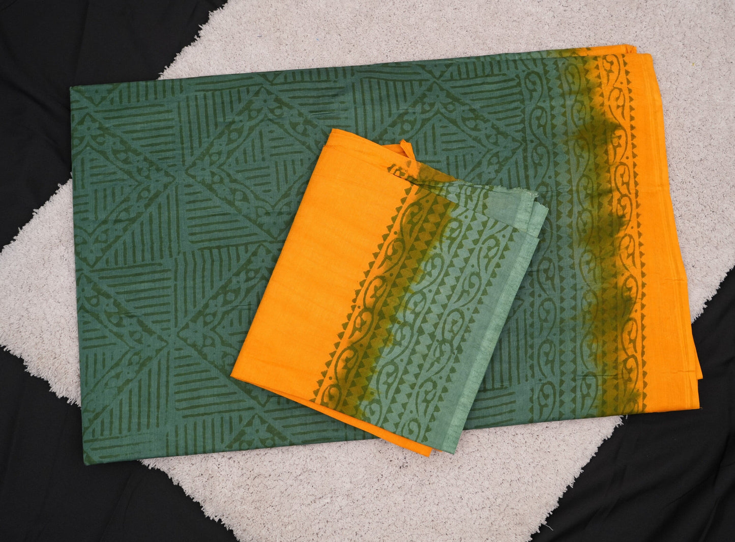 TRADITIONAL BLOCK PRINT COTTON SAREE FABRIC