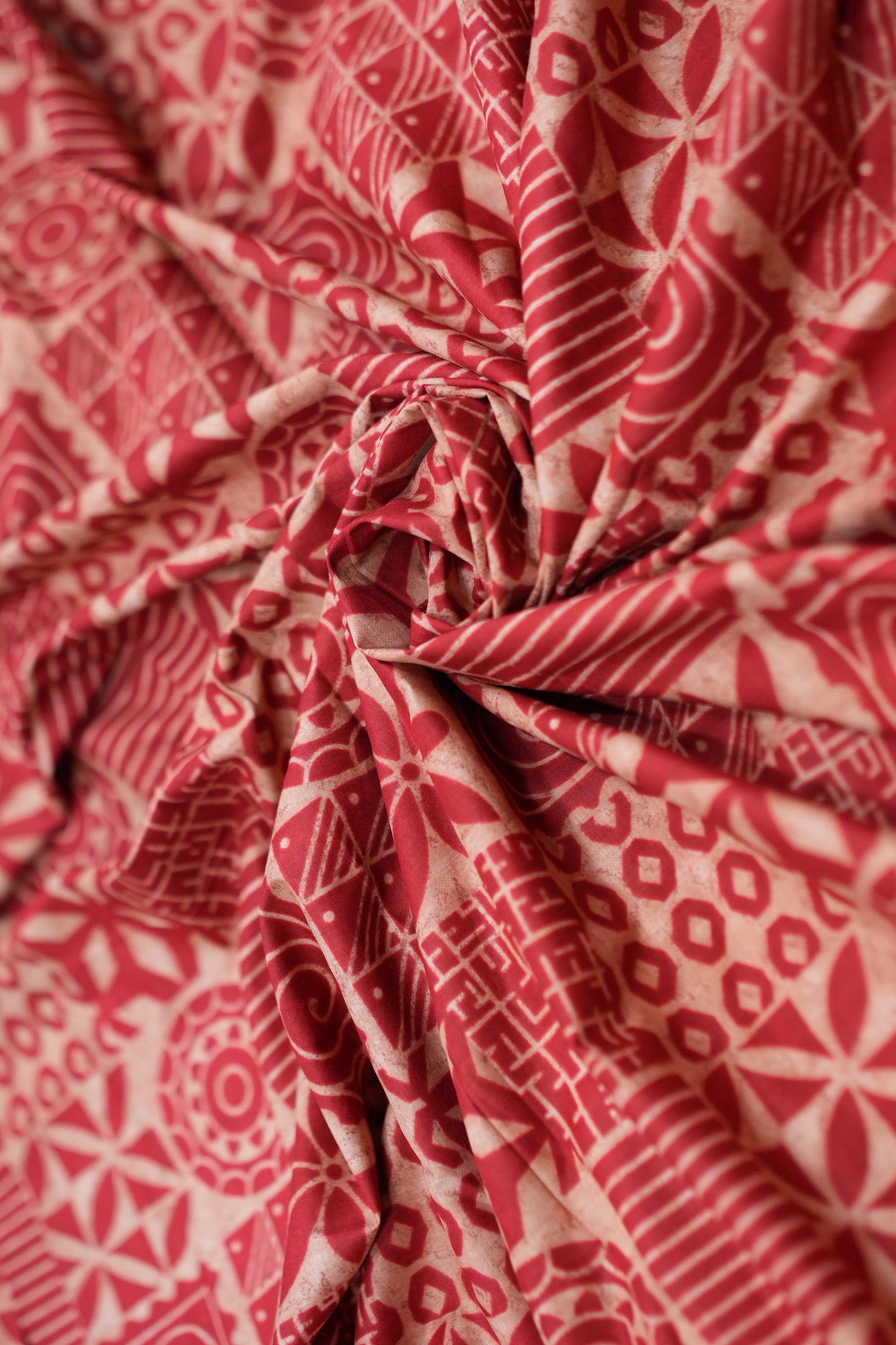RUSTIC RED & BEIGE GEOMETRIC COTTON FABRIC