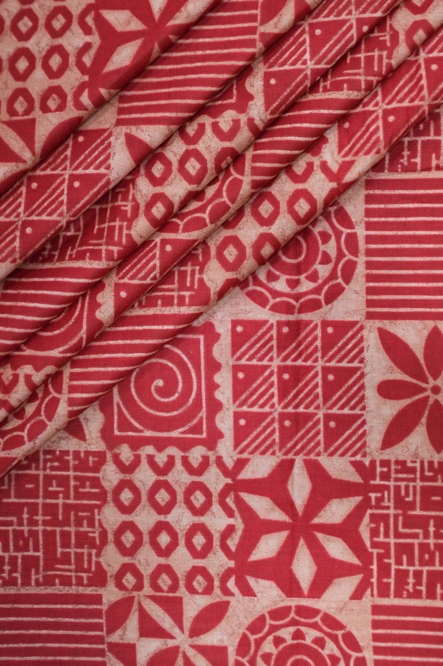 RUSTIC RED & BEIGE GEOMETRIC COTTON FABRIC