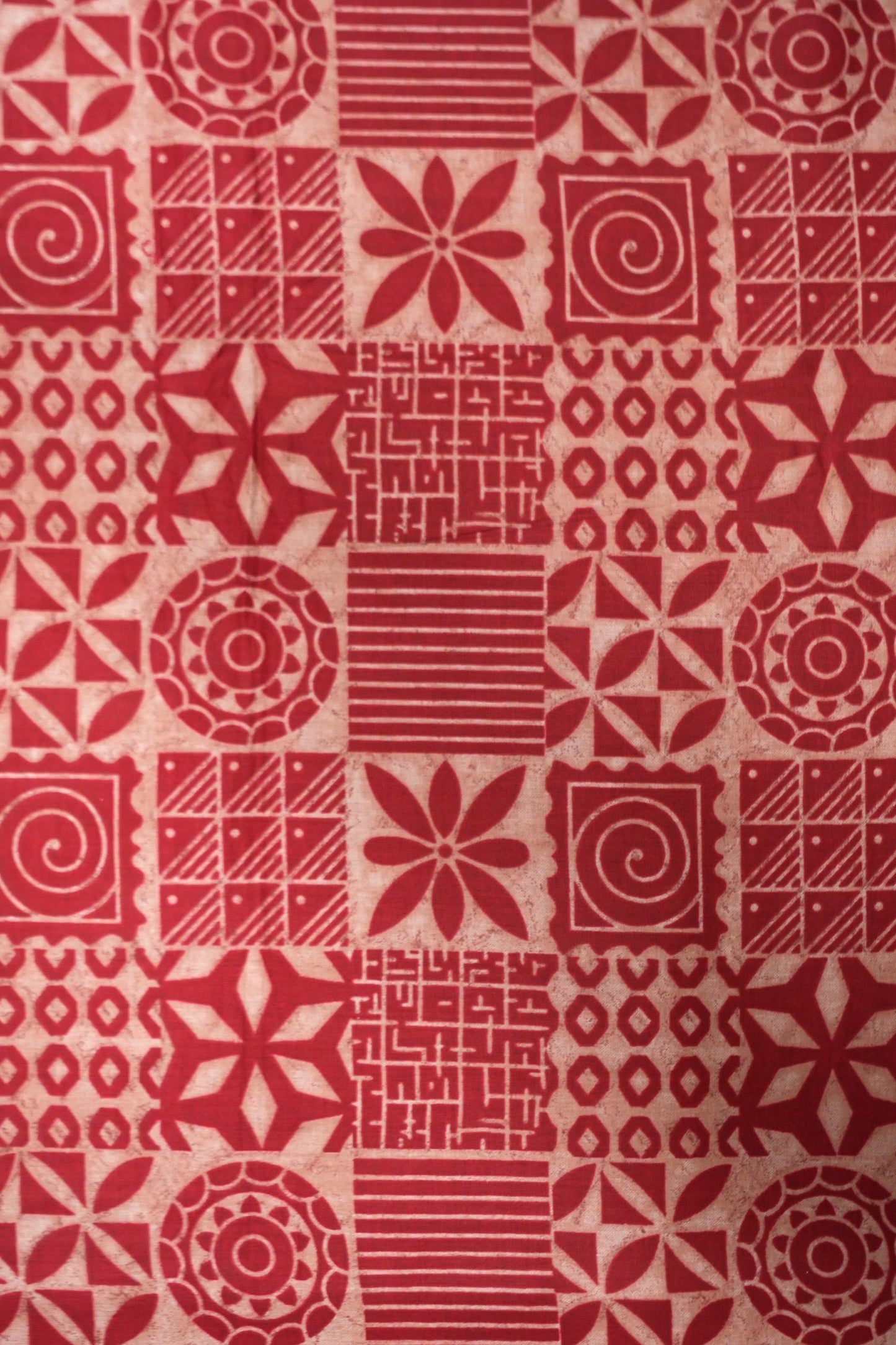 RUSTIC RED & BEIGE GEOMETRIC COTTON FABRIC