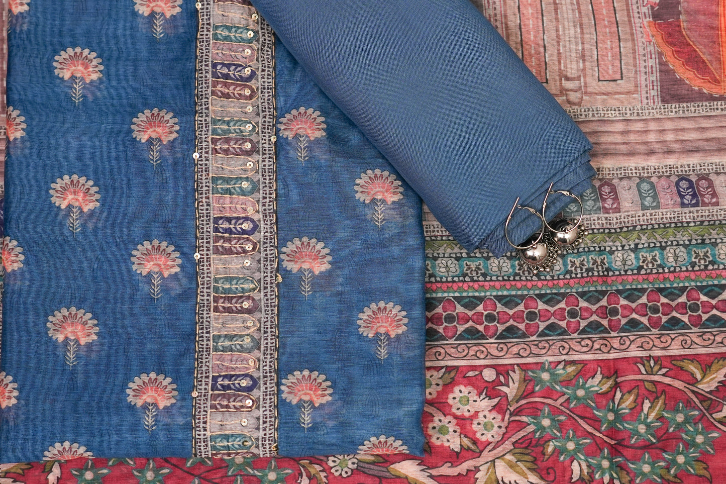 MUGHAL-INSPIRED NAVY BLUE UNSTITCHED SUIT