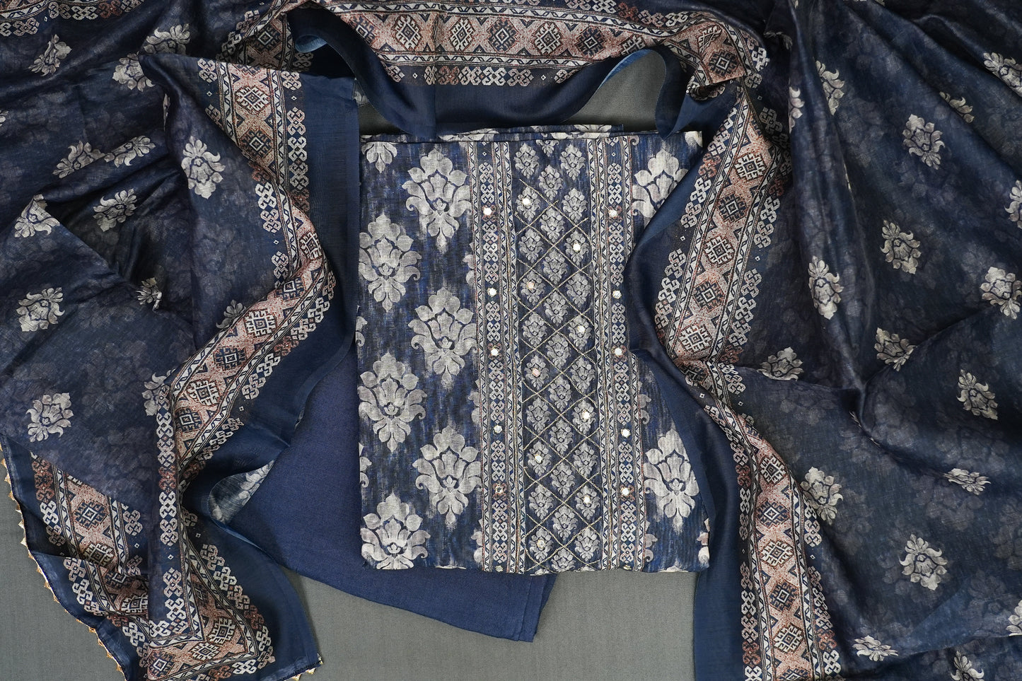 MIDNIGHT BLUE EMBROIDERED UNSTITCHED SUIT