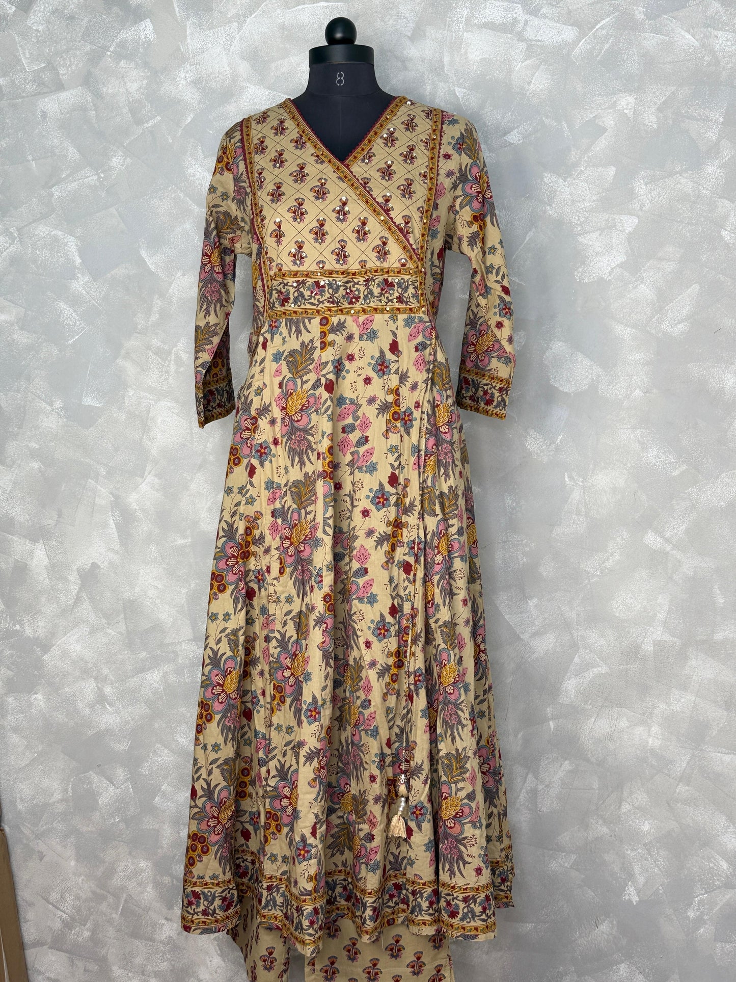 Ethnic Floral Printed Cotton Angrakha Set