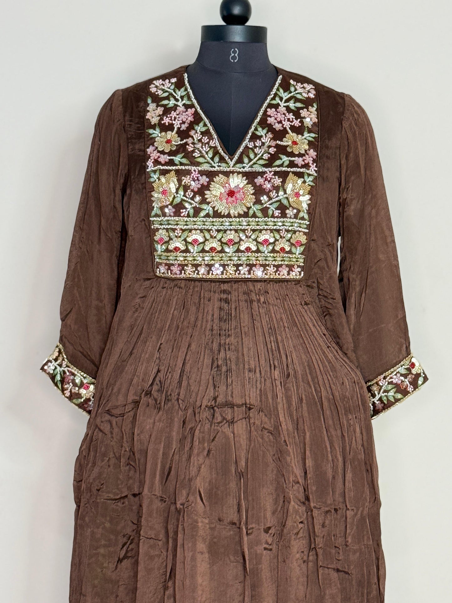 Mocha Gulnaar Embroidered Anarkali Set