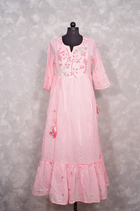 ELEGANT PINK HAND EMBROIDERED CHIKANKARI MODAL DRESS
