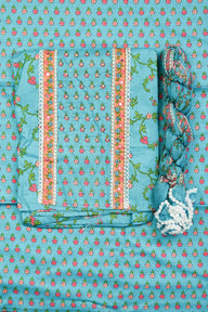 VIBRANT YELLOW & SERENE BLUE FLORAL UNSTITCHED SUIT