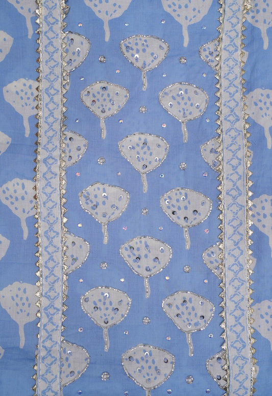 BANDEGI SKY BLUE EMBELLISHED UNSTITCHED SUIT