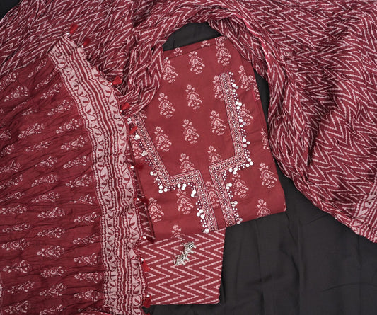 WINE COTTON BLEND PRINTED UNSTITCHED SUIT
