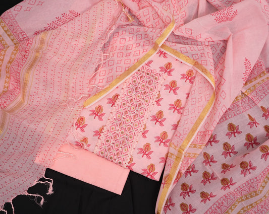 CHARMING PINK HAND BLOCK PRINTED COTTON SUIT SET