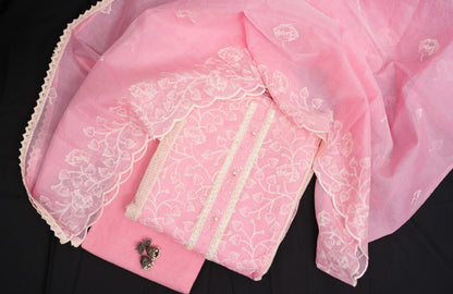 INTRICATE WHITE EMBROIDERY UNSTITCHED SUIT