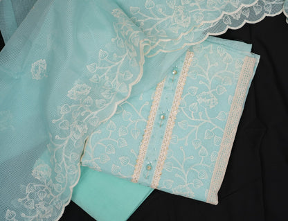 INTRICATE WHITE EMBROIDERY UNSTITCHED SUIT
