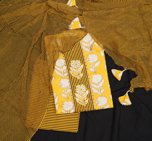 YELLOW & BLACK STRIPED UNSTITCHED SUIT