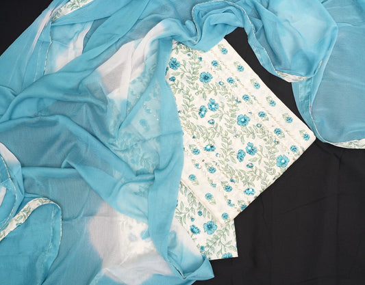 ETHEREAL WHITE & FLORAL PRINTED UNSTITCHED SUIT