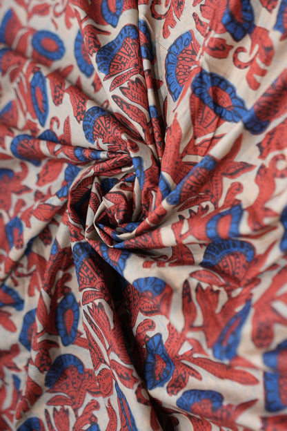Close-up of fabric with red and blue pattern