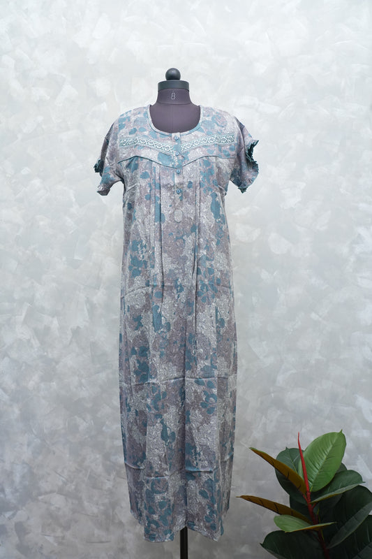 ELEGANT GREY & TEAL FLORAL PRINT NIGHTY