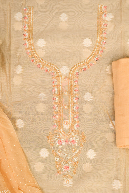 EMBROIDERED CHANDERI UNSTITCHED SUIT