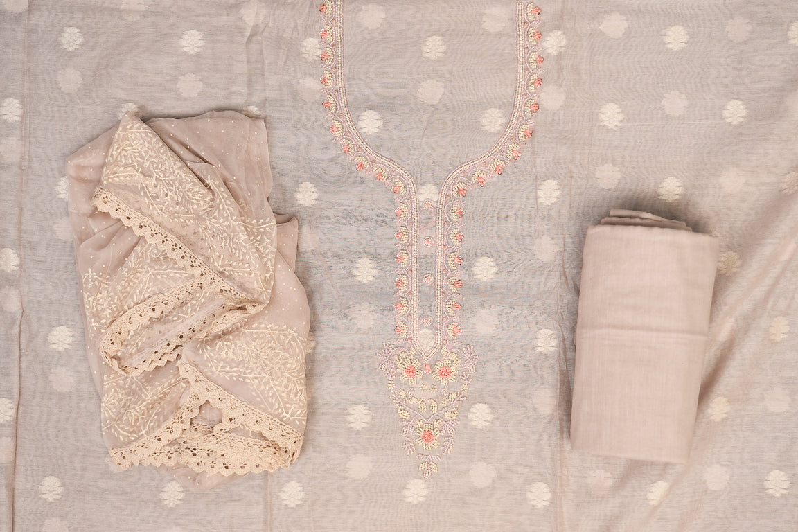 EMBROIDERED CHANDERI UNSTITCHED SUIT