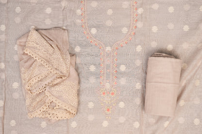 EMBROIDERED CHANDERI UNSTITCHED SUIT