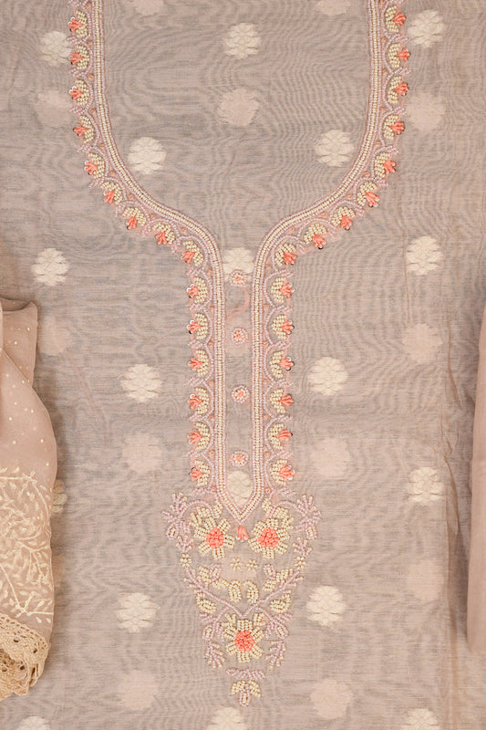 EMBROIDERED CHANDERI UNSTITCHED SUIT