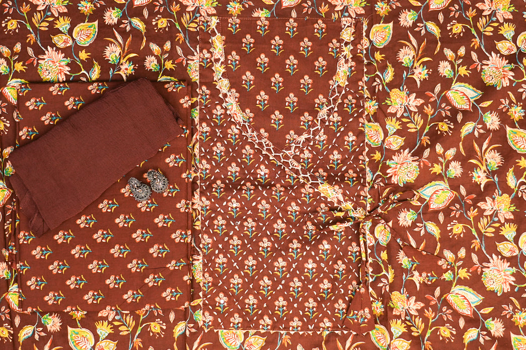 EARTHY BROWN ANGRAKHA UNSTITCHED SUIT