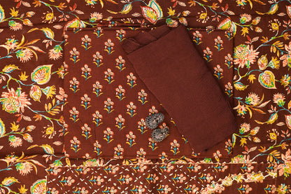 EARTHY BROWN ANGRAKHA UNSTITCHED SUIT