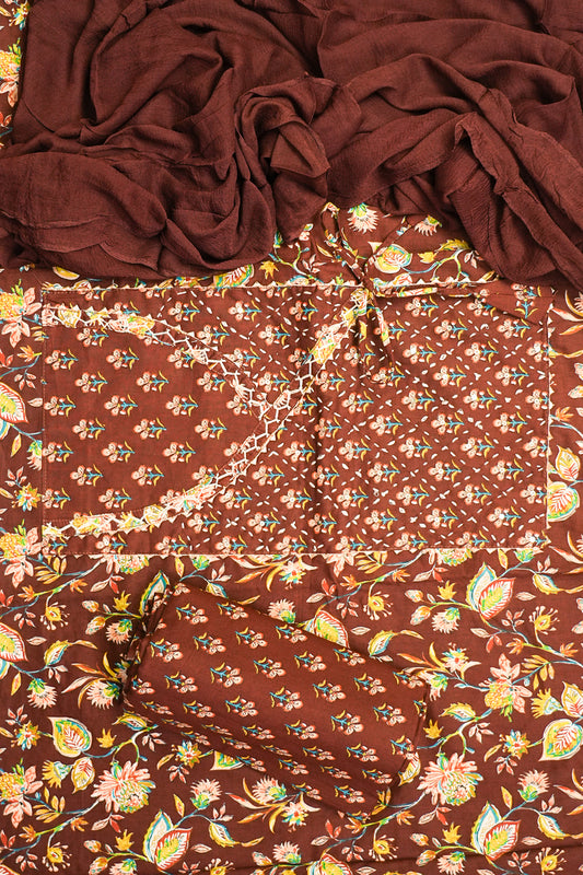 EARTHY BROWN ANGRAKHA UNSTITCHED SUIT