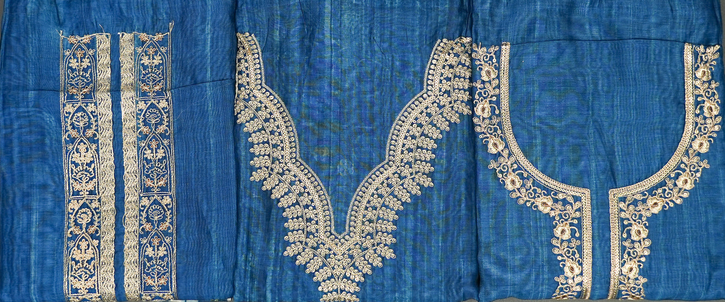 INTRICATELY EMBROIDERED MIDNIGHT BLUE UNSTITCHED SUIT