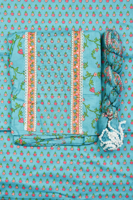 VIBRANT YELLOW & SERENE BLUE FLORAL UNSTITCHED SUIT
