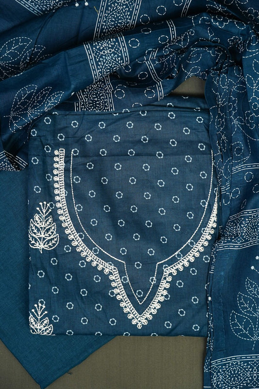 WHITE CHIKANKARI NECKLINE SOLID UNSTITCHED SUIT