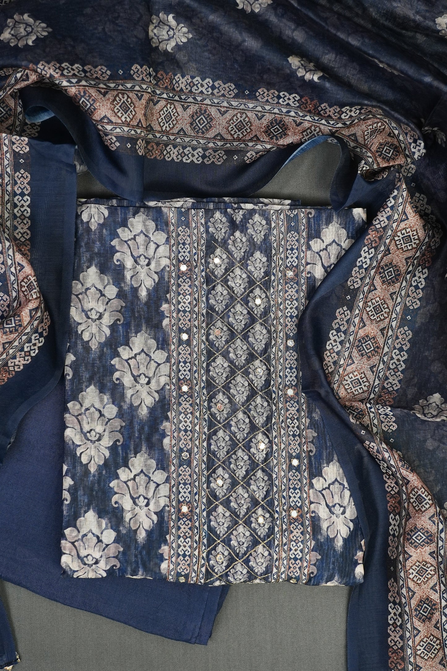 MIDNIGHT BLUE EMBROIDERED UNSTITCHED SUIT