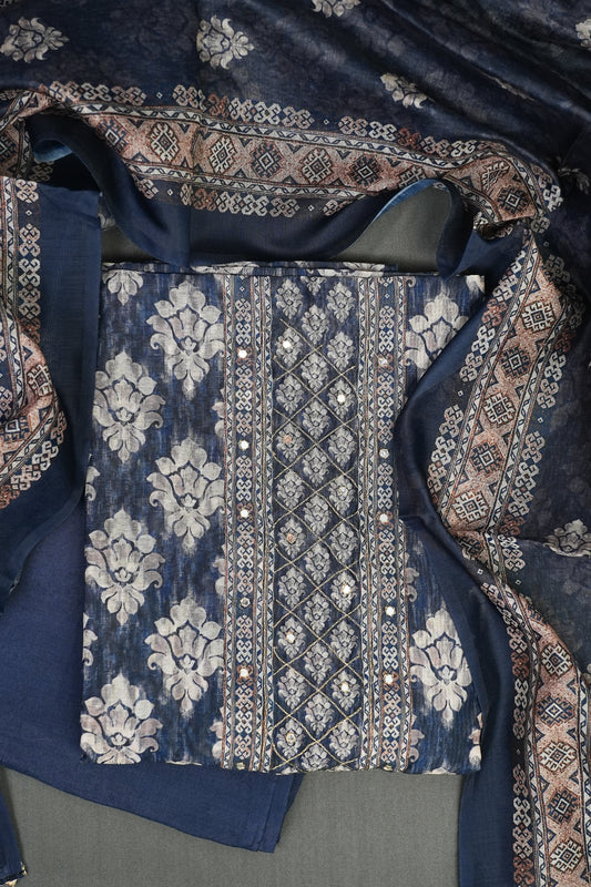 MIDNIGHT BLUE EMBROIDERED UNSTITCHED SUIT