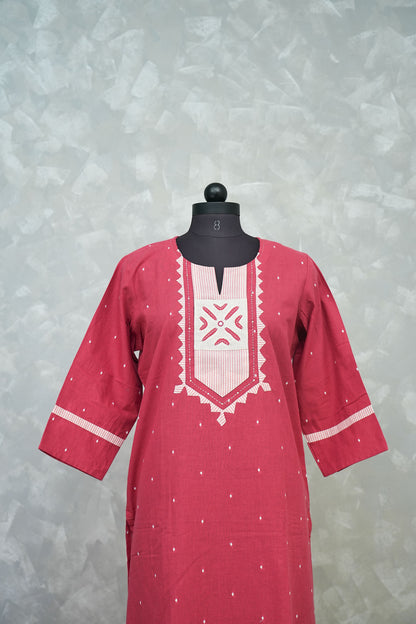 PINK KURTI WITH GEOMETRIC EMBROIDERY