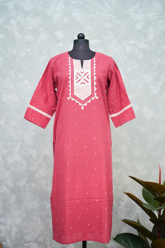 PINK KURTI WITH GEOMETRIC EMBROIDERY